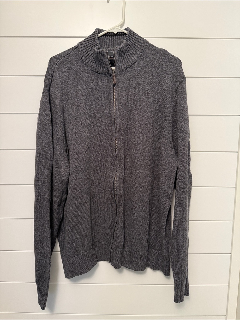 Dockers Men's Full-Zip Ribbed Collar Sweater - Charcoal Gray